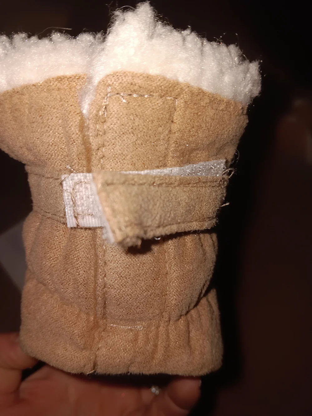 Tan and White Faux-Shearling Pet Booties with Drawstring